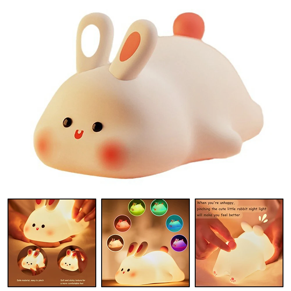 

Bedroom Bunny Night Light Cute Bunny Children Night Light Nursery Room Decoration Gift USB Rechargeable Silicone Night Light