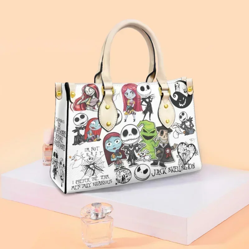 Nightmare Before Christmas Jack Skellington Pu Leather Shoulder Bag for Ladies Anime Luxury Sally Cosplay Handbag Halloween Gift