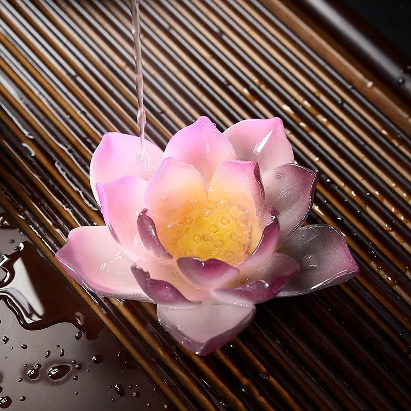 1PC Colour Changing Vivid Lotus Tea Pet Thermochromic Flower Tea Table Decr Flower Model Sculpture Decor Home Tea Tray Ornaments