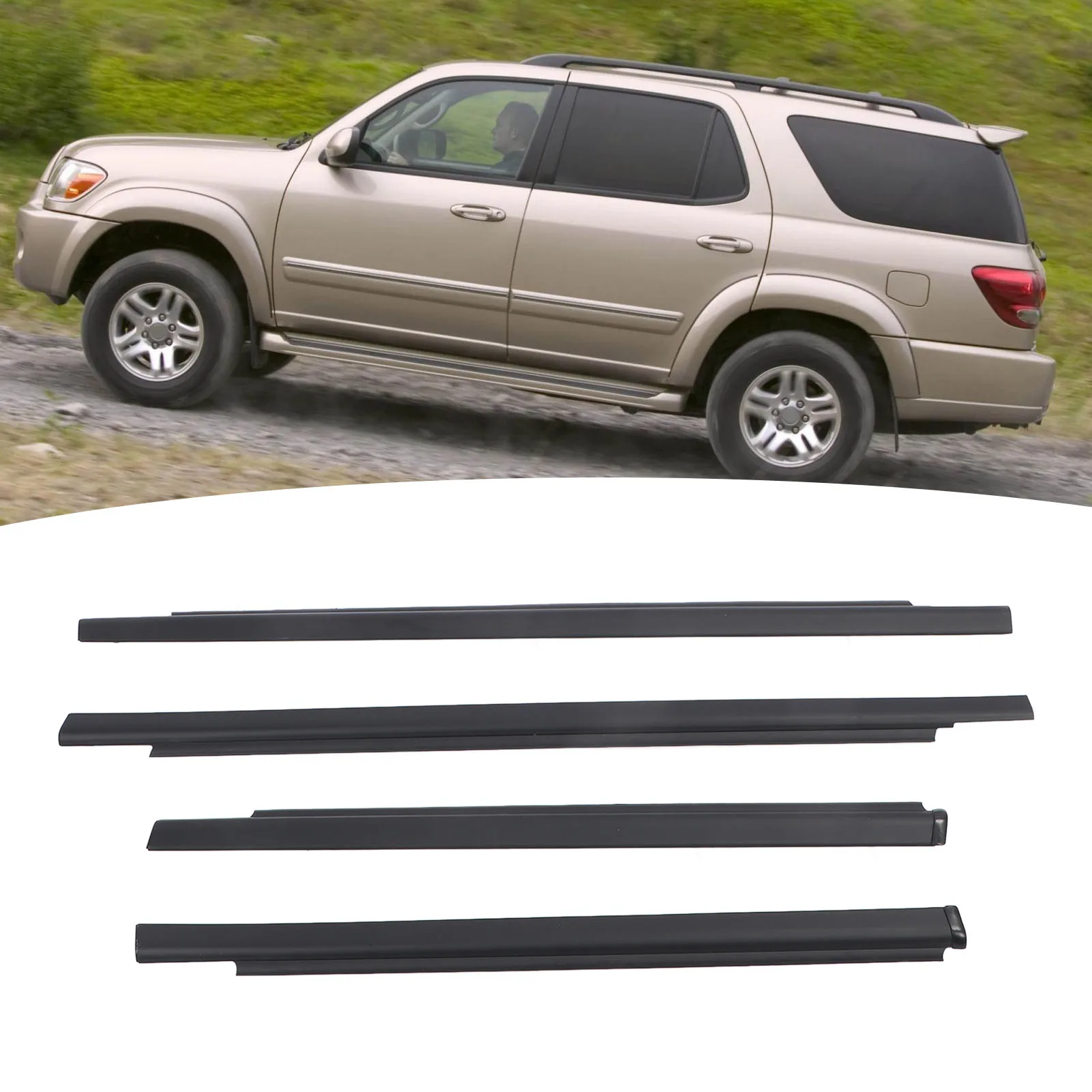 4PCS Car Door Window Weatherstrip Noise Reduction Waterproof Dustproof 75710 0C010 for Toyota SEQUOIA 2001 to 2007