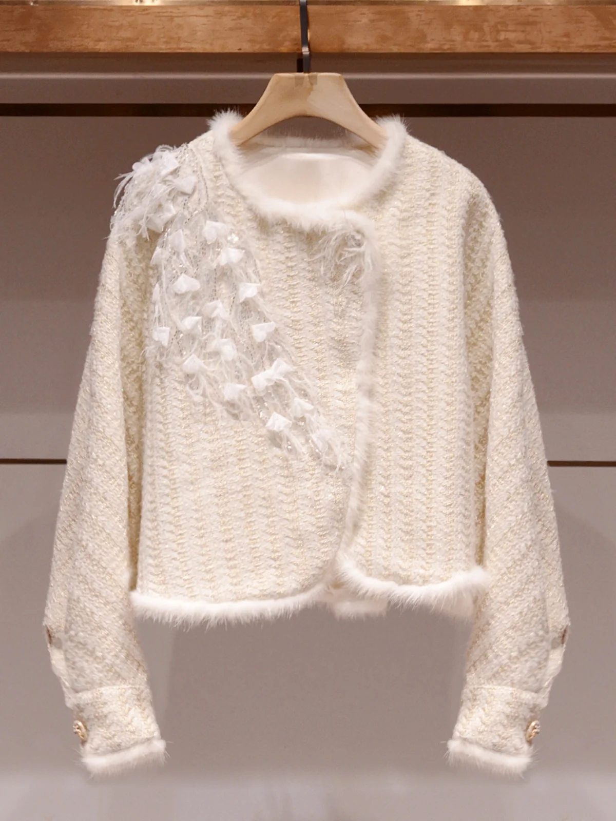 

Женский кардиган/жакет с пайетками и перьями, дышащий, на пуговицах, для повседневной носки