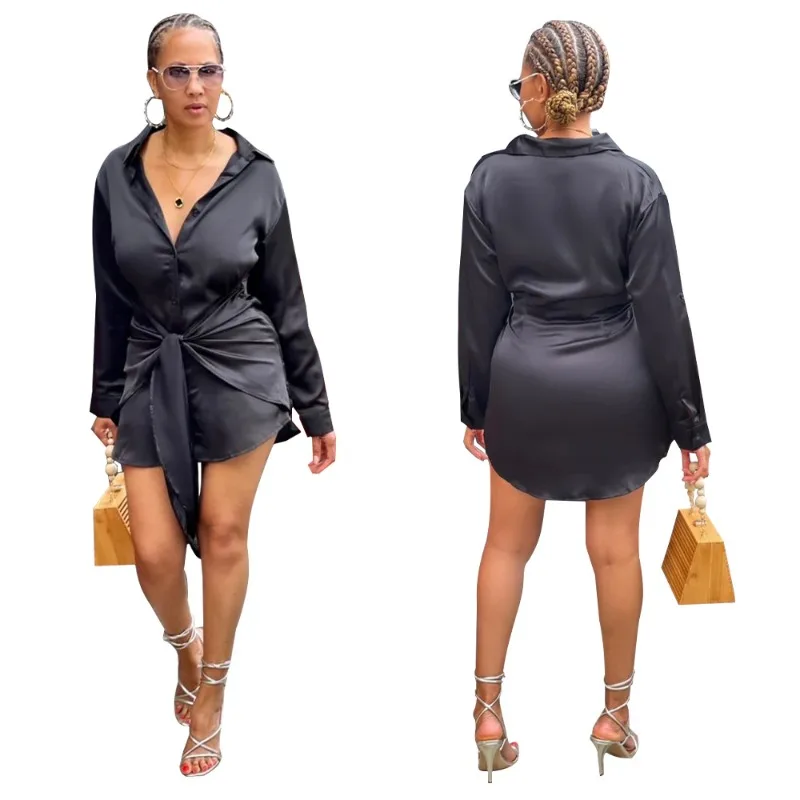 V-neck Kendall T-shirt Mini Dress Casual Irregular Cross Folds Belt Long Sleeve High Street Vintage Dresses for Women  2023 Sexy