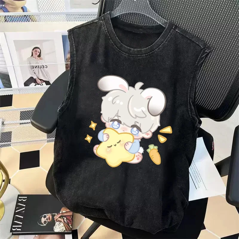 تي شيرت رجالي ريترو غسلها البرازيلي الجرافيك طباعة سترة سترة دون أكمام المرأة الصالة الرياضية Y2K ملابس الشارع الشهير الصيف 2025 تانك القمم