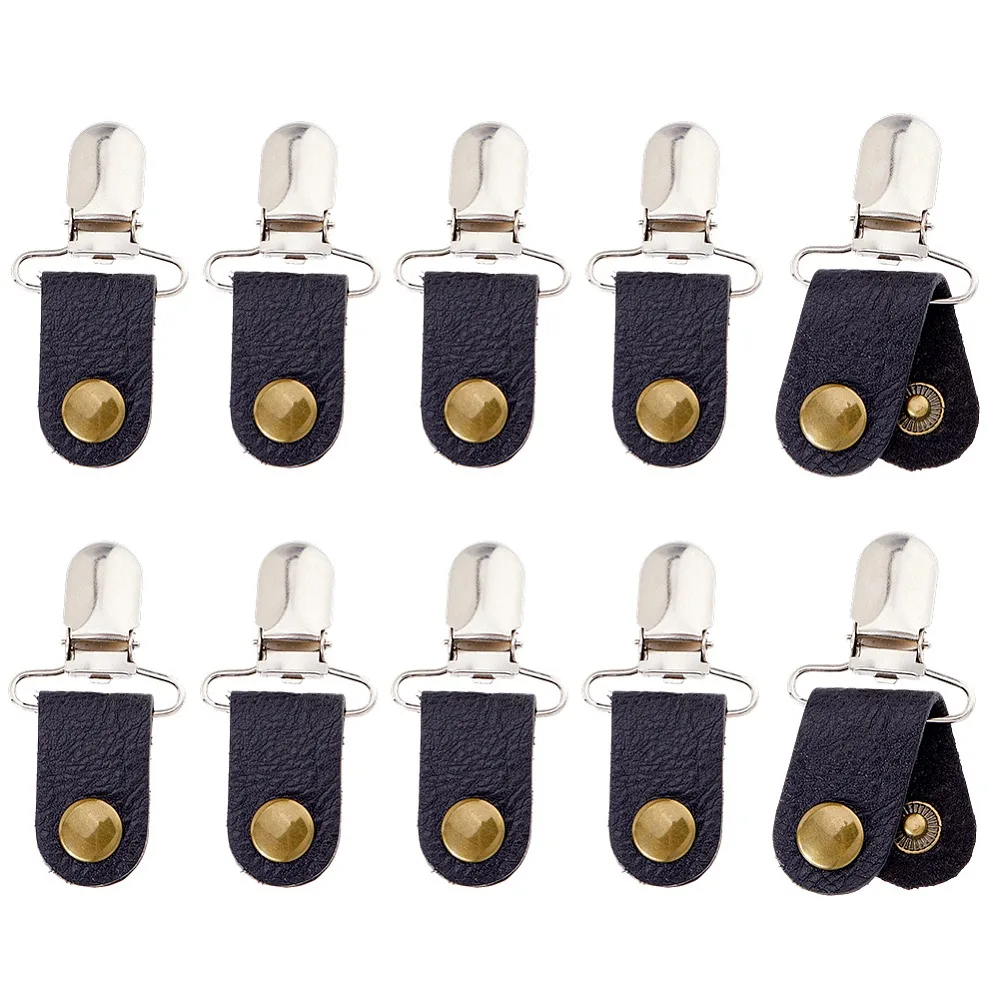 

10Pcs Cattlehide Leather Cable Straps Cord Management Wrap Headphone Cable Line Organizer with Alloy Pacifier Clips Black 70mm