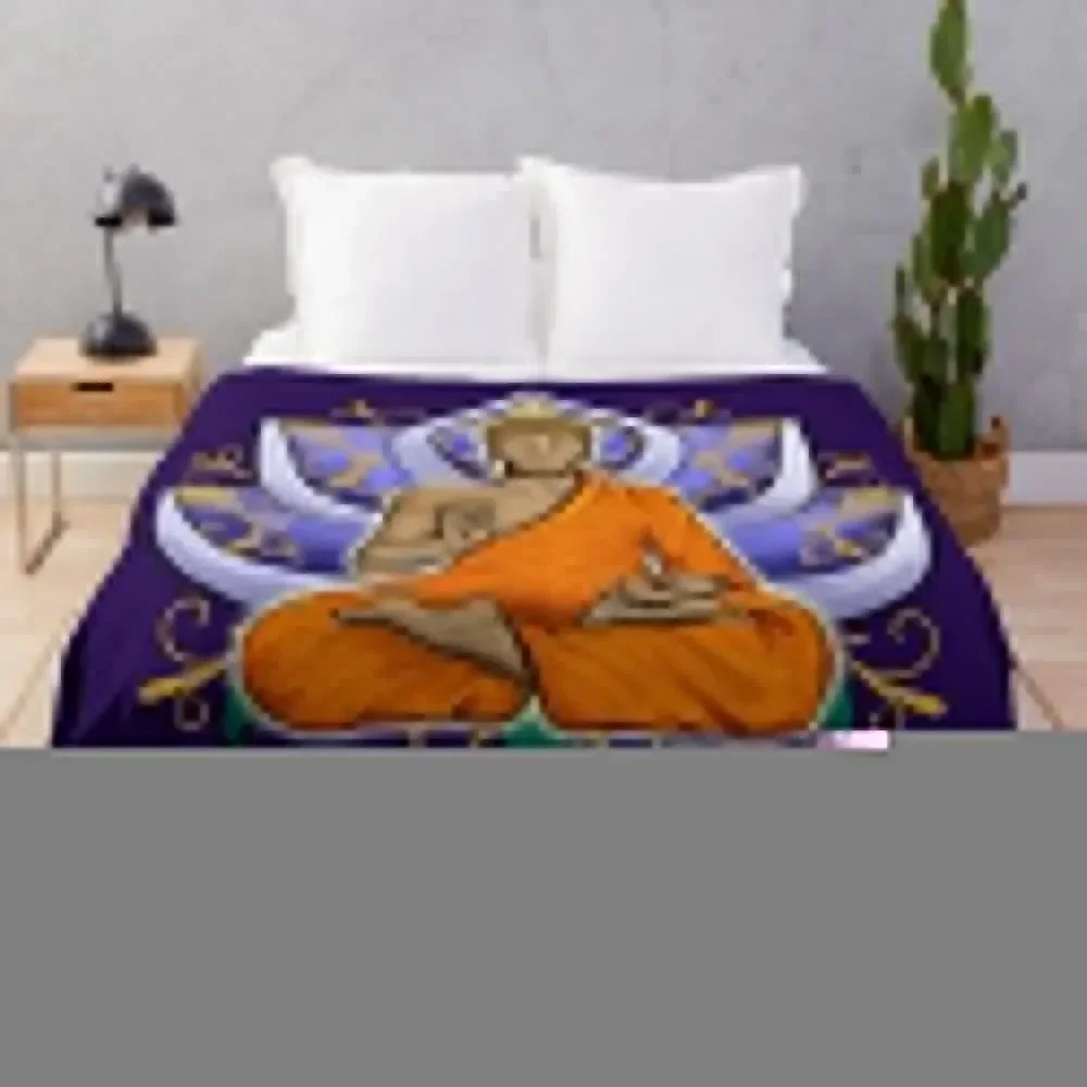 

Abhaya Mudra Buddha with Violet Lotus Flower Throw Blanket wednesday Luxury Designer Blankets