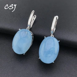 CSJ Big Stone 30ct Natural Aquamarine Earring Sterling 925 Silver Oval 13*18mm for Women Birthday Party Jewelry Gift