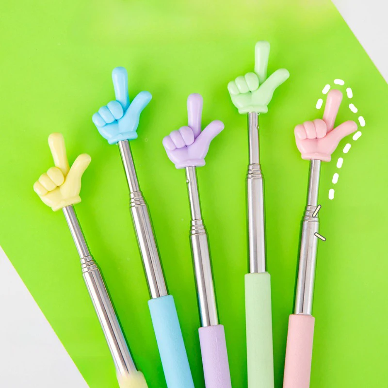 Puntatore didattico in acciaio inossidabile Asta telescopica Design con le dita Puntatore per lettura con le dita Bastone didattico Forniture per ufficio scolastico