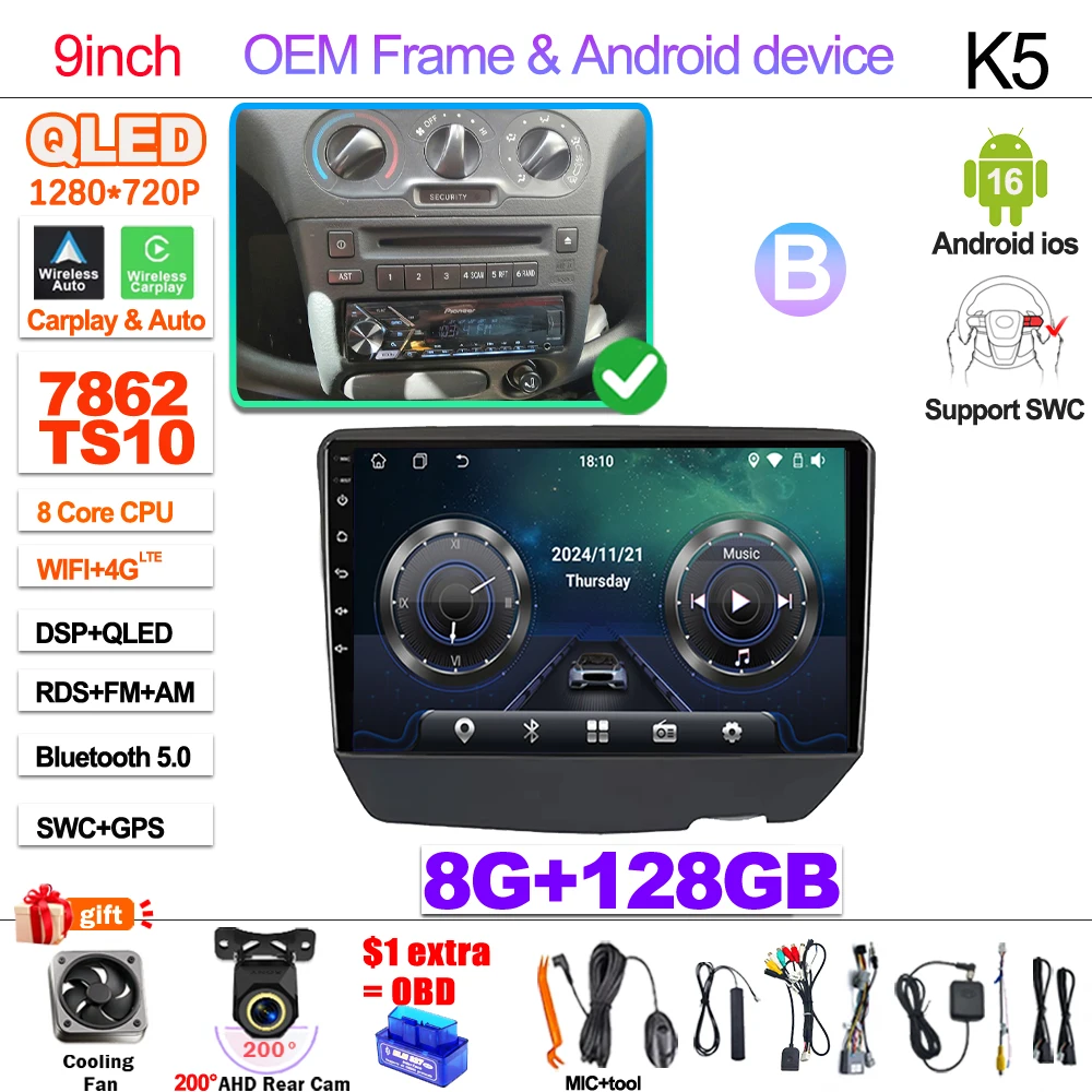 7“ 9” Android 16 Autoradio Voor Toyota Vitz XP10 Yaris Platz Echo 1999 2000 2001-2005 Multimedia Video Player Carplay GPS RDS