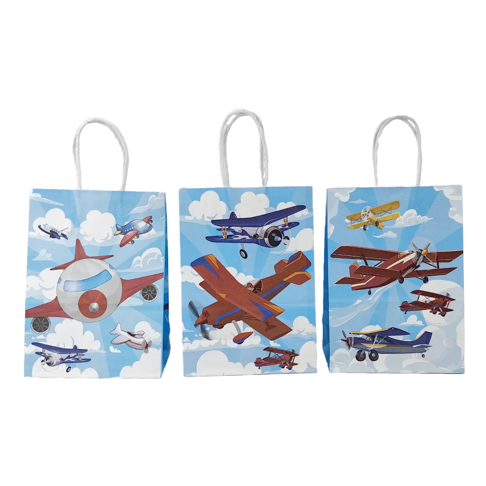 10/30/50/80pcs Airplane Paper Goodie Bags Kids Airplane Theme Birthday Party Decoration Supplies Candy Biscuit Gift Bags