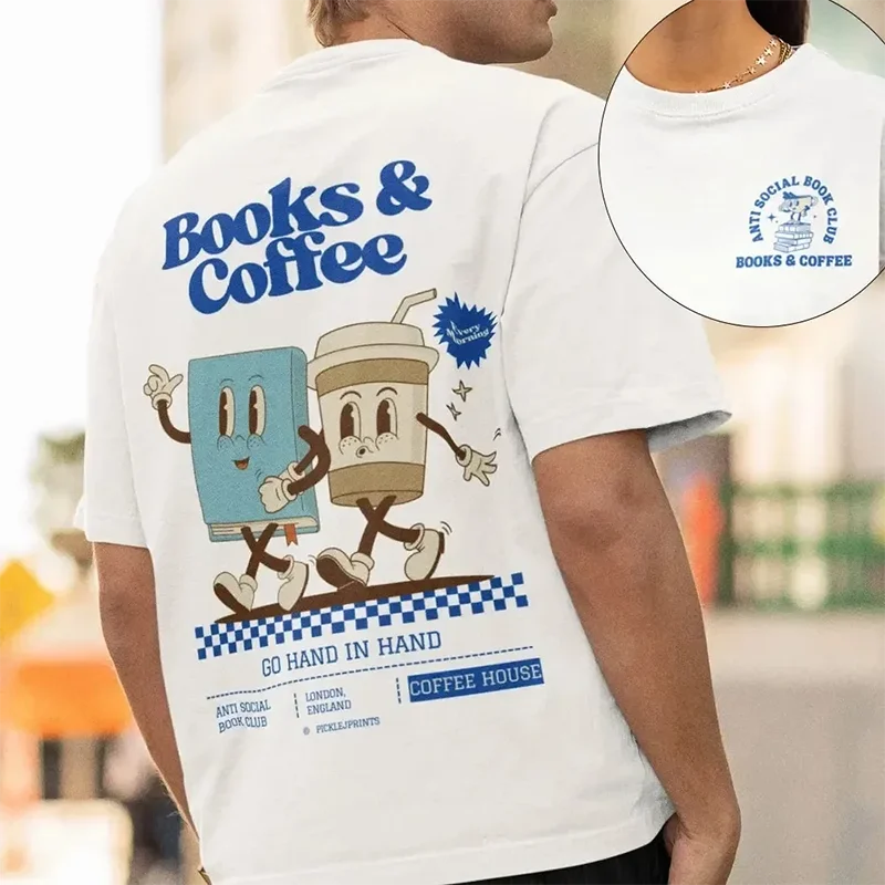 Breakfast Club vintage Bohemian unisex vintage printed short-sleeved Y2K Bohemian breakfast restaurant pattern T-shirt