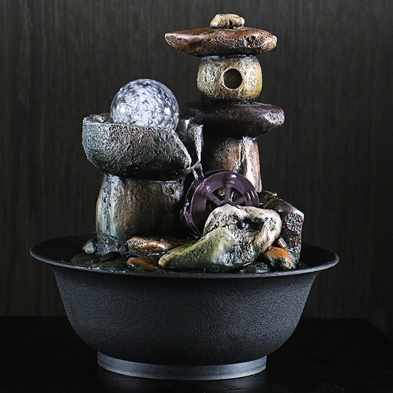 Portable Tabletop Fountain Relaxation Waterfall Feature, Water Sound Fountains With LED Ball For Office Desktop Decor