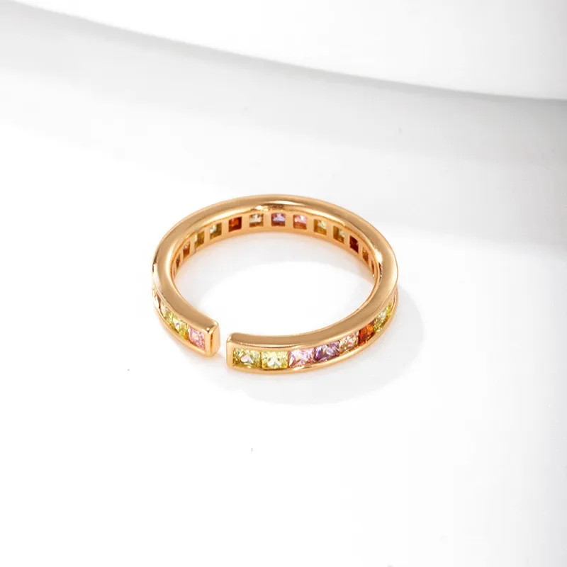 

Adjustable 18K Gold Plating Colored Zircon Round Ring Fashion Ring Charm Jewelry For Women Girl Beautiful Ring 2024