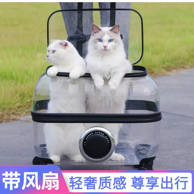 LLY pet trolley case cat bag portable out large capacity two more cats transparent pet cart