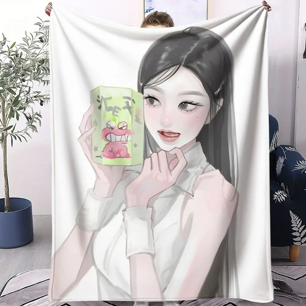 Cartoon Girl Frog Blanket Flannel Blanket Throw Blanket Warm Blanket Gift Blanket HD Digital Print Soft Teen Sofa Nap Cover
