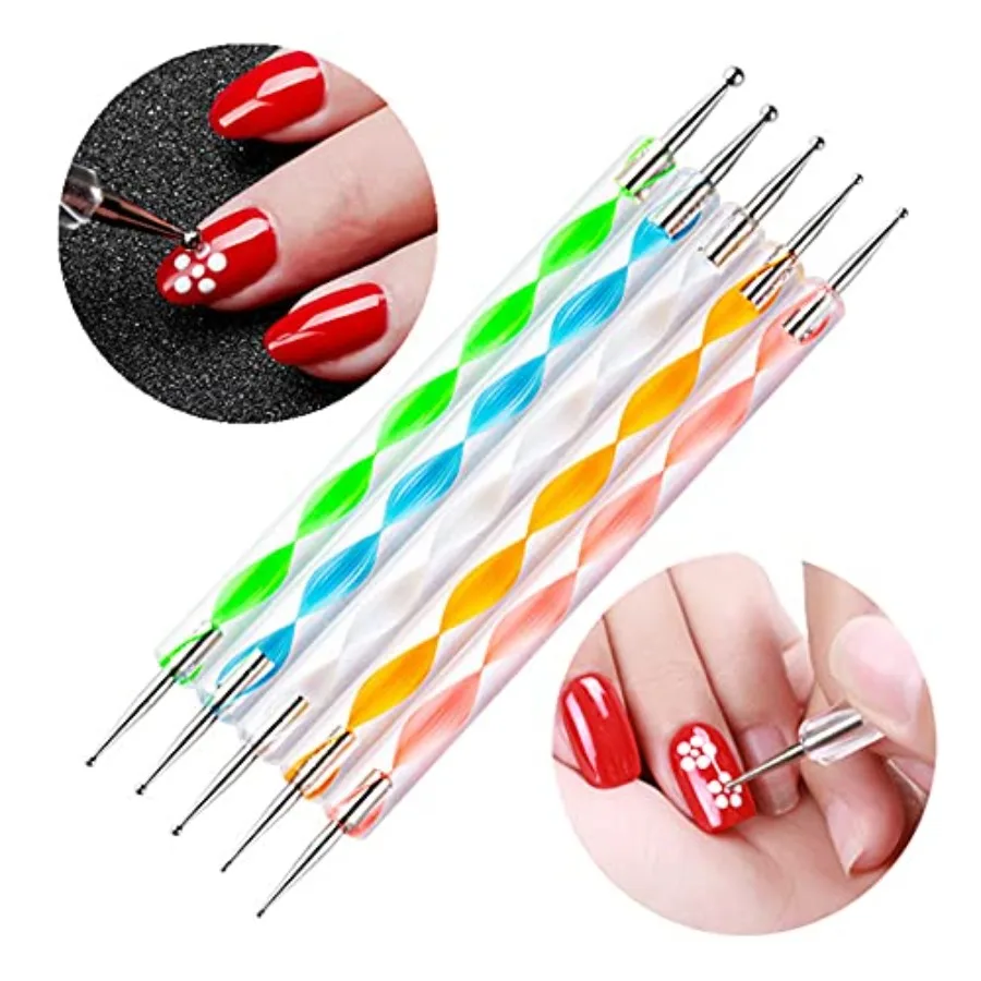 5PCS Dotting Pens with 3 PCS Nail Painting Brushes Double Ended Brush and Dotting Tool Kit Nail Art Design Tools