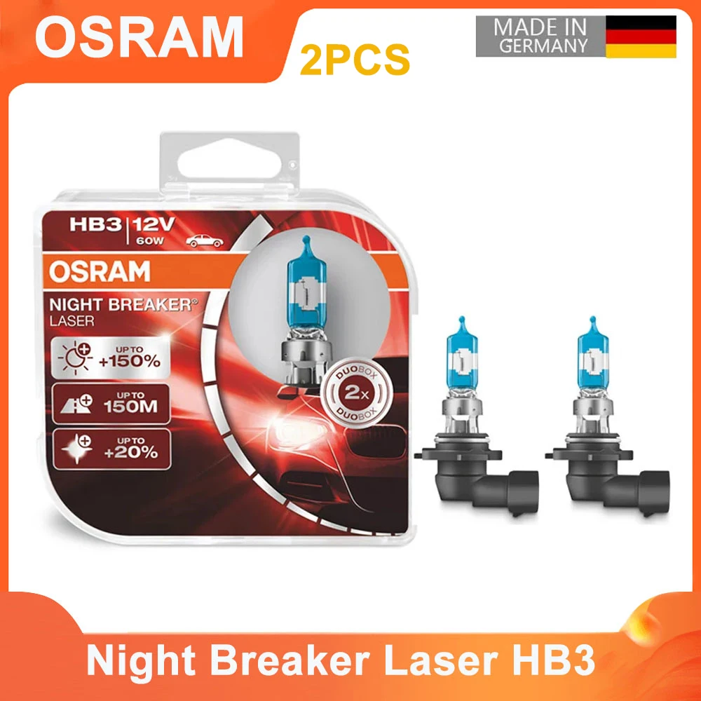 OSRAM Night Breaker Laser HB3 P20D 9005NL 12V 60W Next Generation Car Headlight Halogen Bulbs Fog Lights 3700K Hi/lo Beam (2PCS)