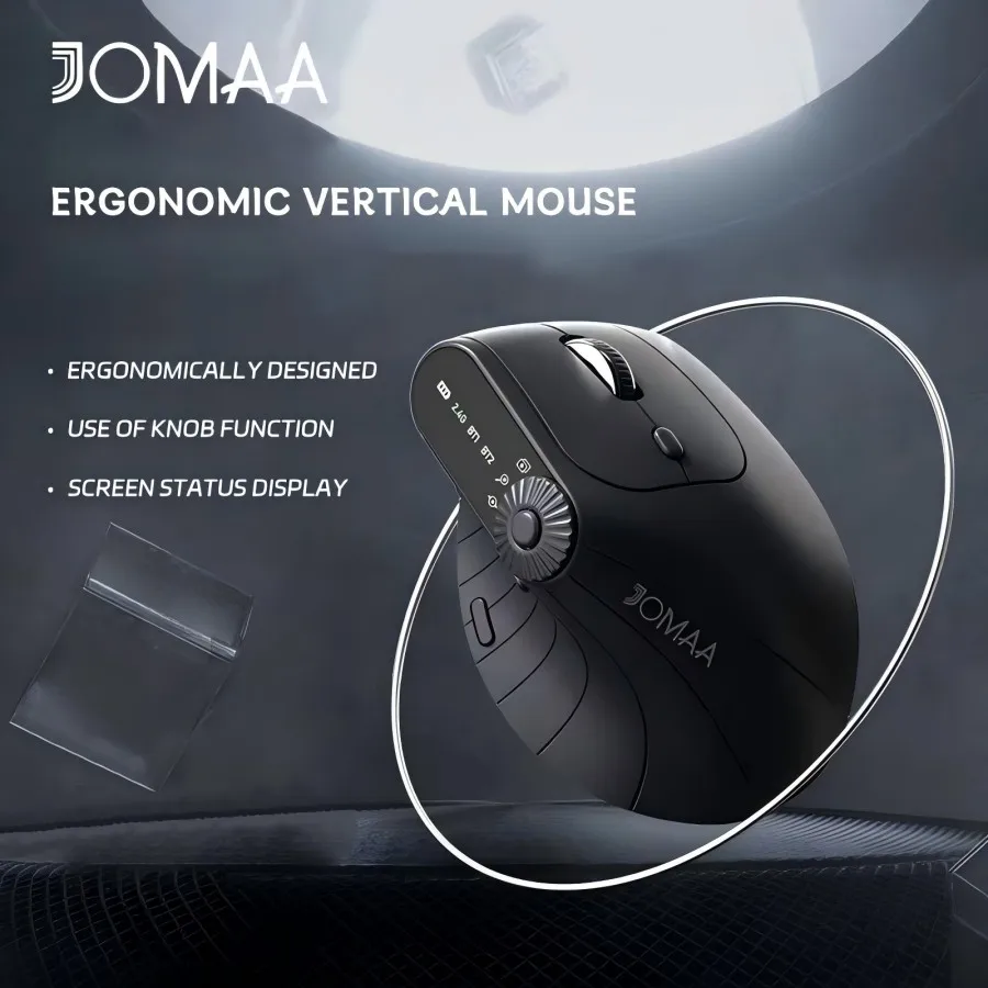 JOMAA Ergonomic vertical mouse wireless  connection with display screen rechargeable multi-function mute mouse office