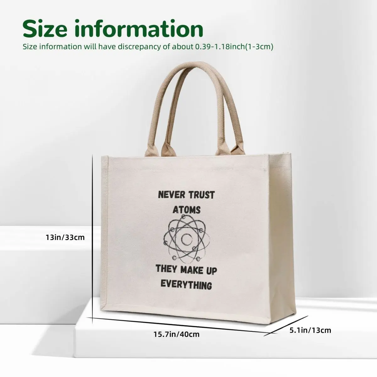 Never trust atoms Tote Bag great bag Women's beach bags Women's shopping bag Fabric