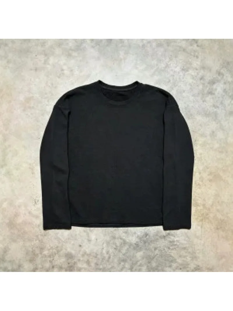 Men Women Crew Neck Long Sleeve T‑Shirt Loose Fit Side Slit Hem Basic Pullover Top Casual Daily Street Home Wear