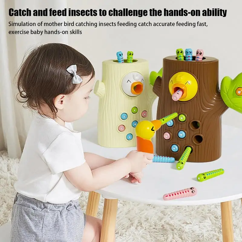 Children Woodpecker Catch Worms Toy Fine Motor Skills Sensory Learning Toys Magnetic Playset Toddler Montessori Educational Toys