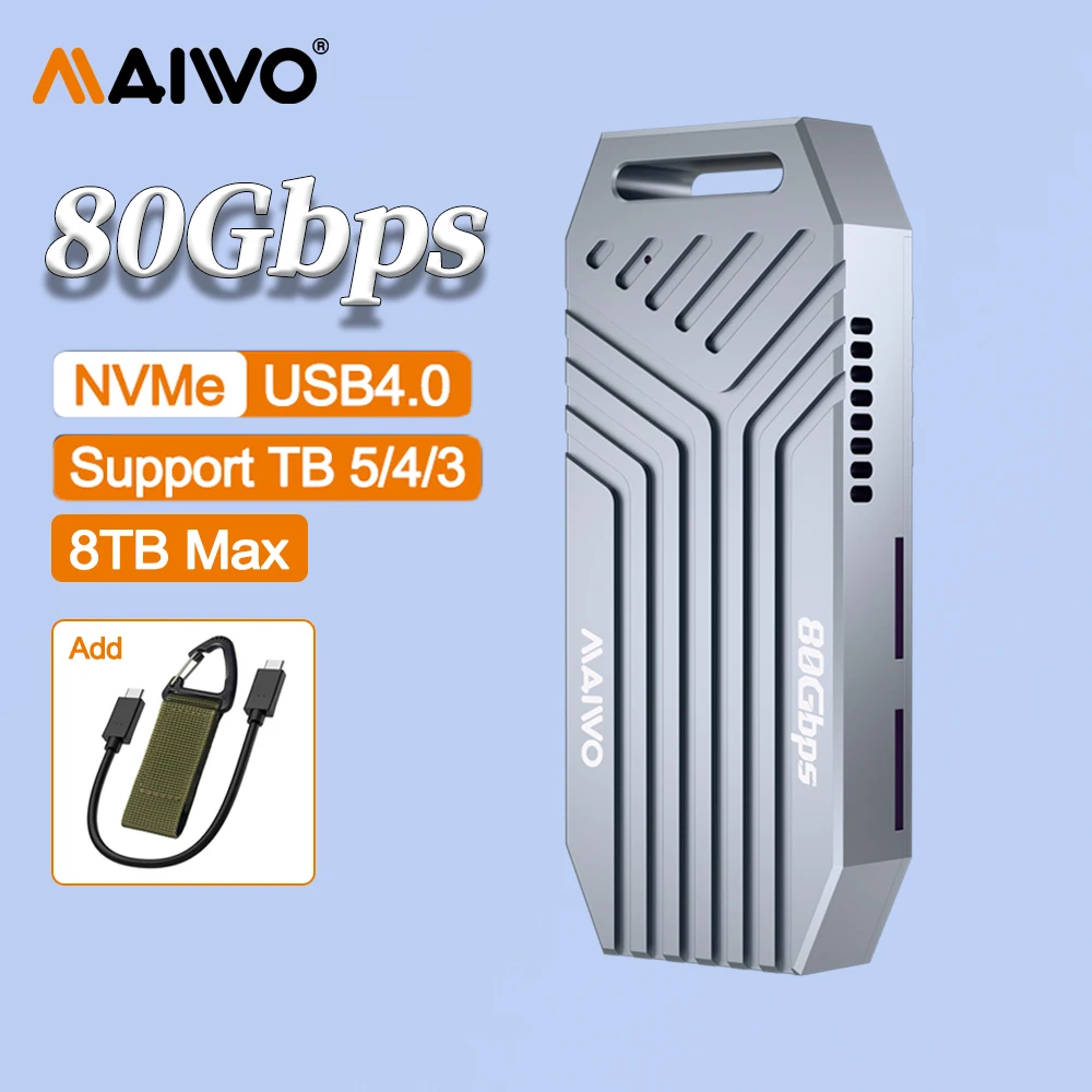 

MAIWO 80Gbps M.2 NVMe SSD Enclosure with Cooling Fan External Tool-Free 80Gbps NVMe Case for 2280 M-Key with Thunderbolt 5/4/3