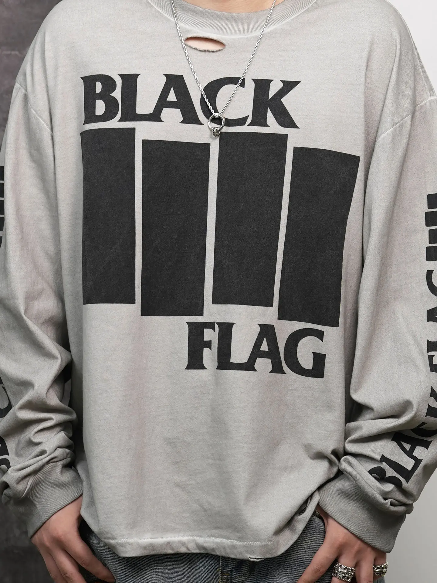Vintage Rock Punk Band Letter Print High Street Autumn Winter Loose Long Sleeve Men's T-shirt Trendy Cotton Casual Style