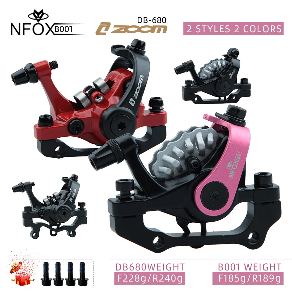 ZOOM DB-680 Bicycle 160 Disc Brake Light Alloy Mountain Bike Universal Accessories Mechanical Double Left NFOX B001 Red Black