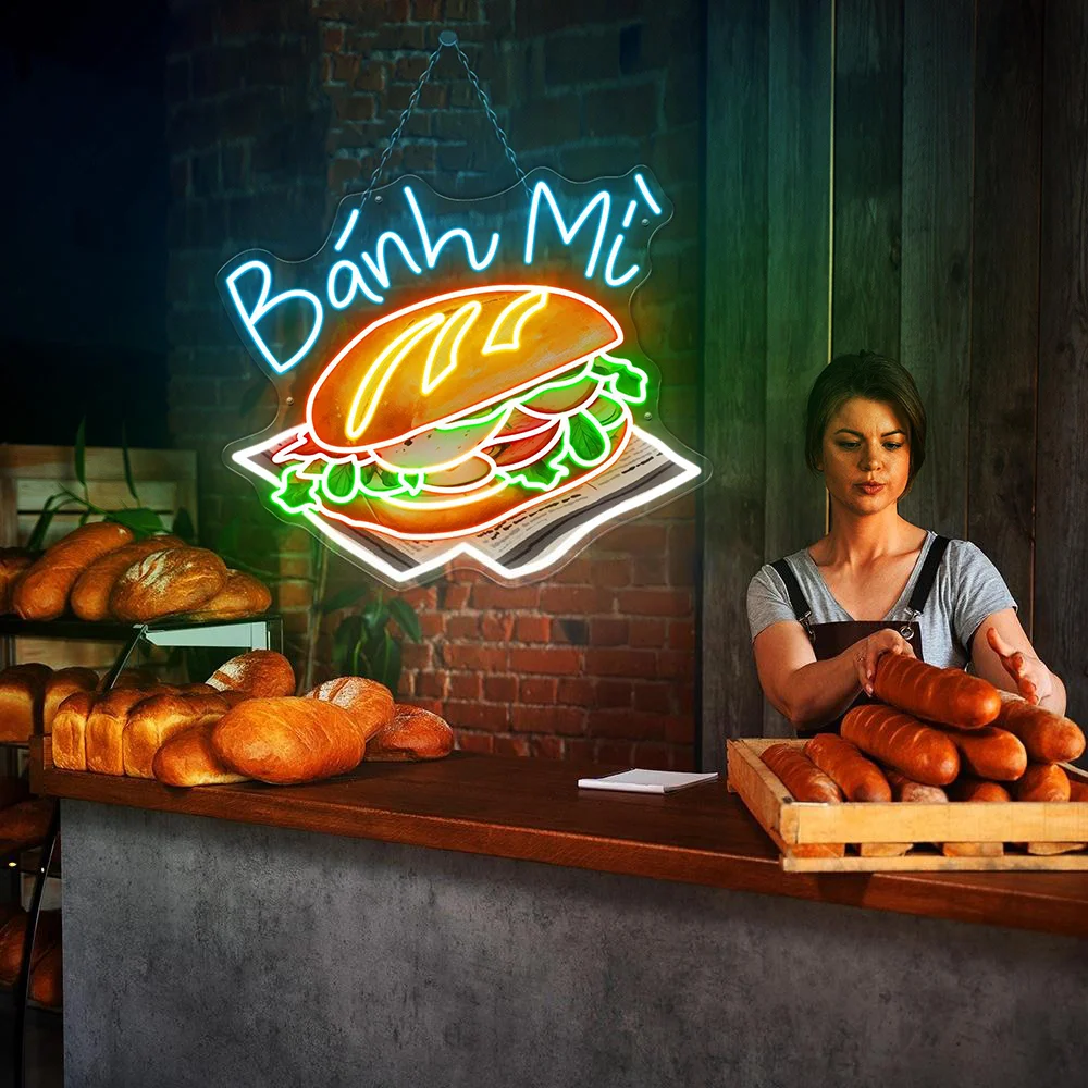 Banh Mi Neon Sign Vietnamese Bread Led Sign Custom Vietnamese Food Wall Art Light Restaurant Kitchen Decoration Neon Light