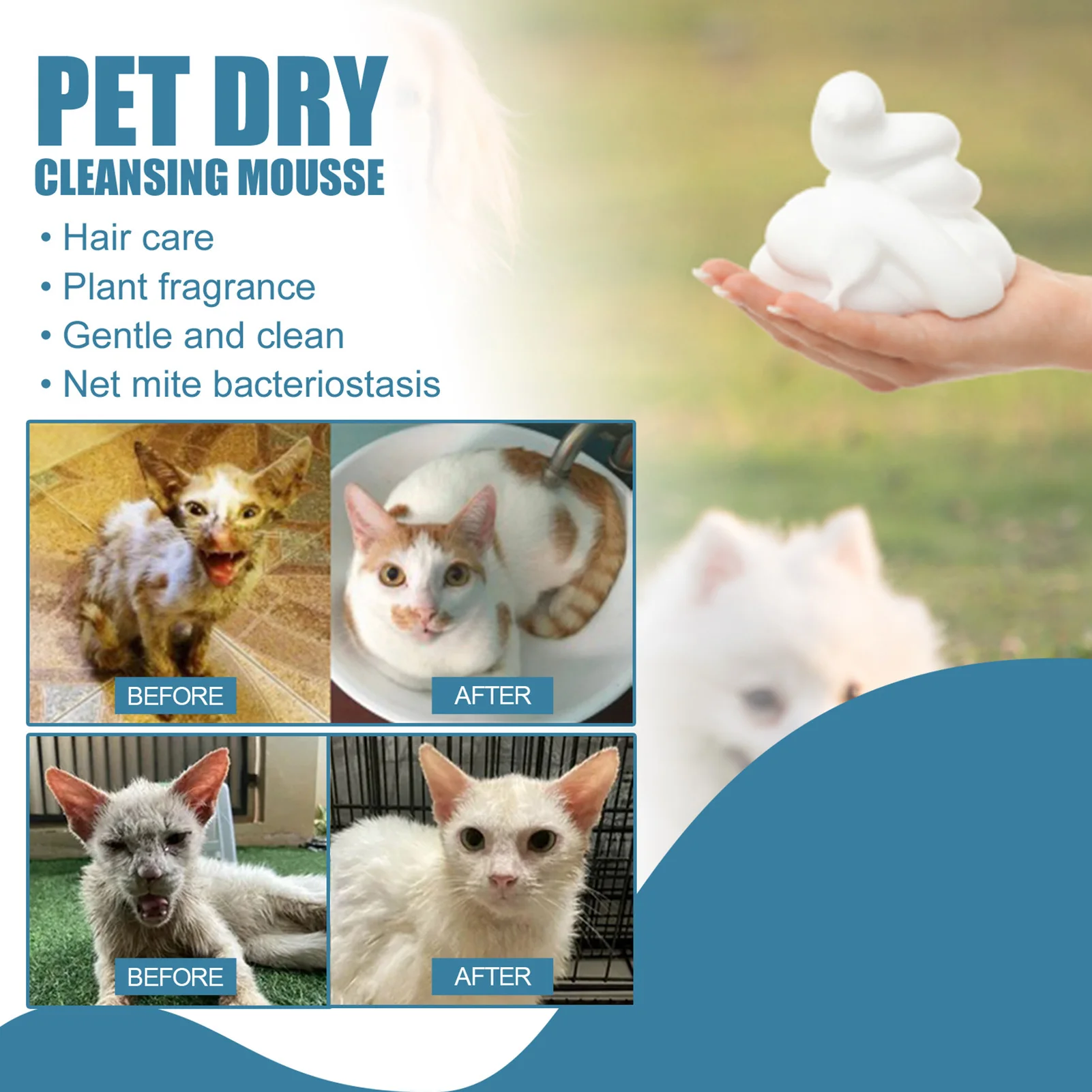 60ml Cat Dogs Dry Shampoo Cleaning Mousse Free Pet Shampoo Bathless Cleaning Odor Removal For Pet Dry Cleaning body Supplies