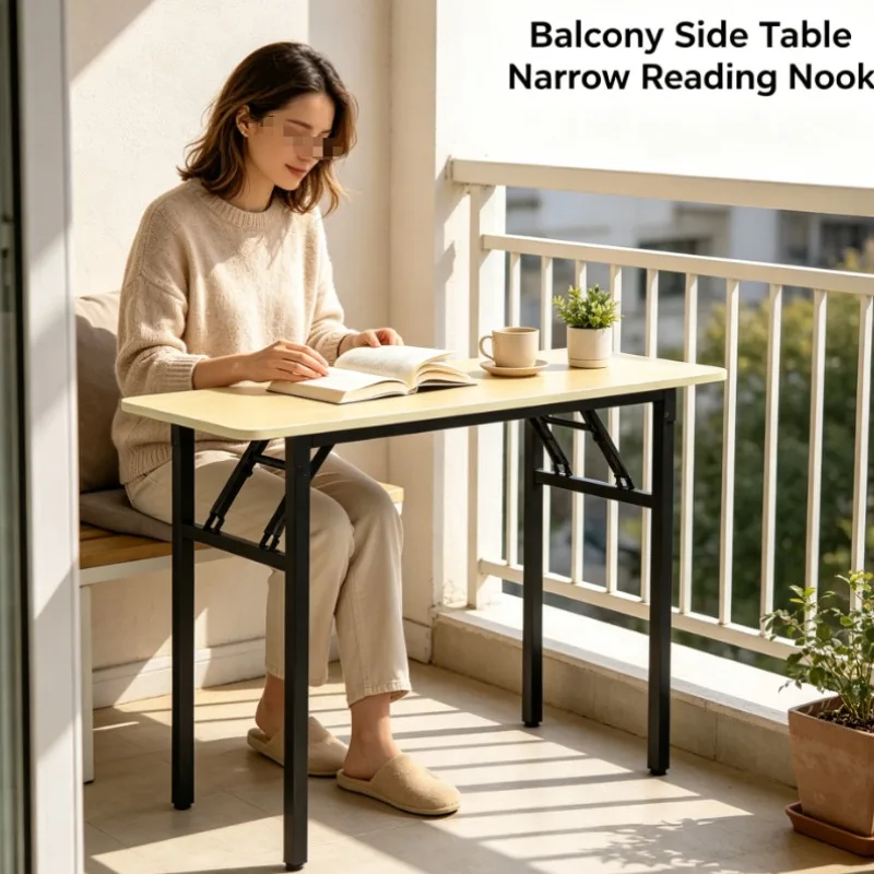 Portable Folding Training Table With Light Wood Top And Black Metal Frame For Conference And Classroom Setup