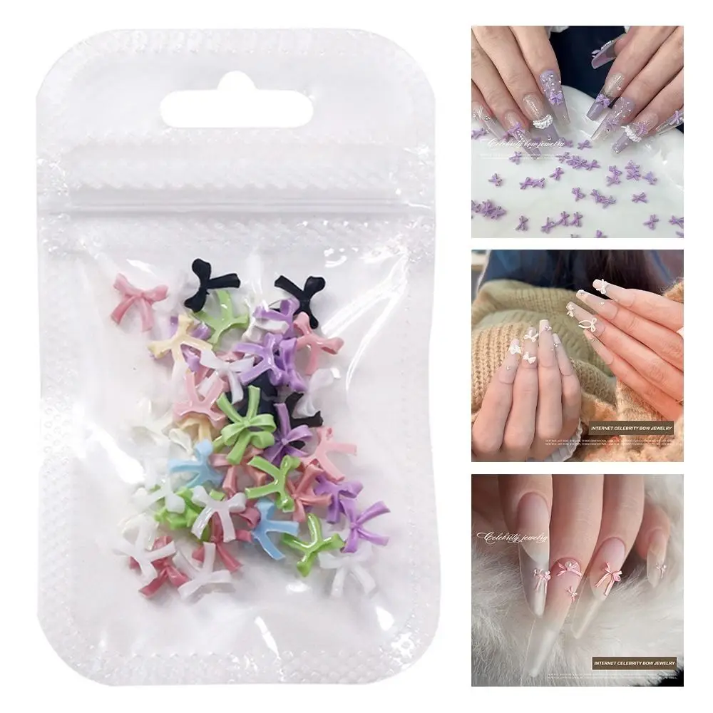 50개 미니 사이즈 나비 네일 아트 액세서리, 3D 네일 아트 장식용 컬러풀 리본 레진 소재 네일 아트 도구
