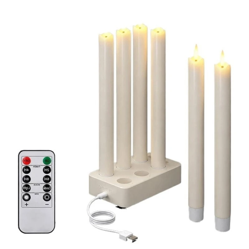 ABYN-LED Flameless Real Wax Taper Candles 9.8In For Window, 6 Pack With Remote Control- Christmas For Fireplace Wedding Party