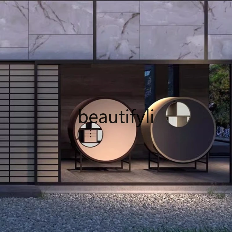 

Style Modern Round Sideboard Storage Cabinet Model Room Living Room Wine Cabinet Creative Light Luxury Sideboard