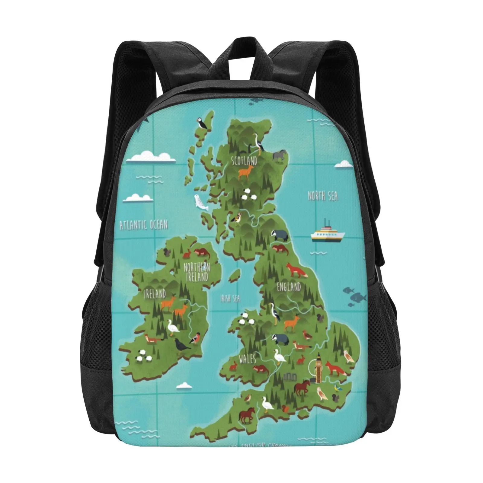 British Isles Hot Sale Schoolbag Backpack Fashion Bags Uk England Britain Ireland Birtish Scotland Wales Map Nature Wildlife