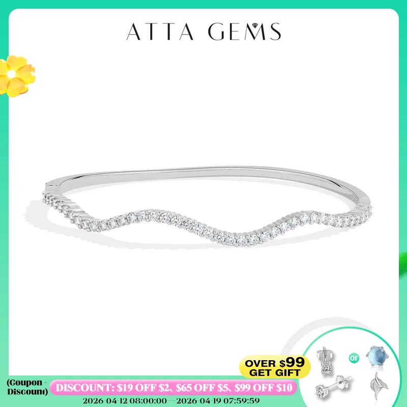 

ATTAGEMS Модный браслет в форме волны из серебра 925 пробы с муассанитом, женский полувечный браслет-рондель, изысканные ювелирные украшения для вечеринок, подарок