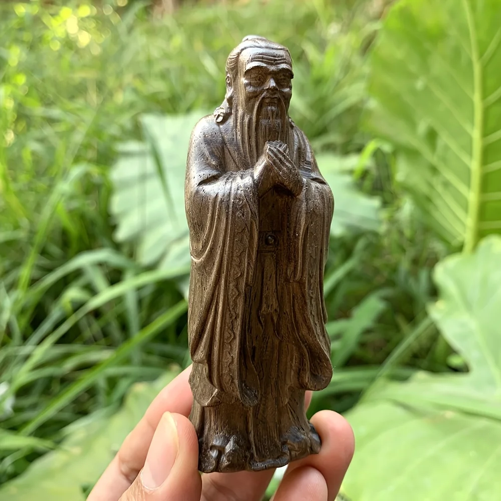 Hand-Carved Wooden Creative Confucius Ornaments, Suitable for Handheld Crafts, Wooden Craft Gifts, Cute Wood Carvings, Desktop Decorations