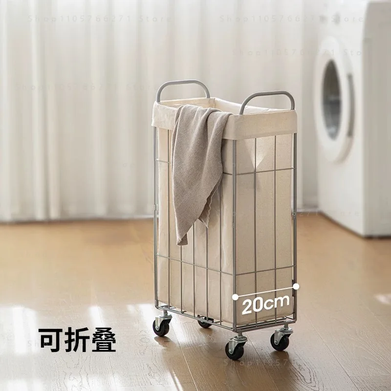 Foldable Stainless Steel Laundry Cart for Home Use Bathroom Bedroom Guest Room Dirty Clothes Storage Basket