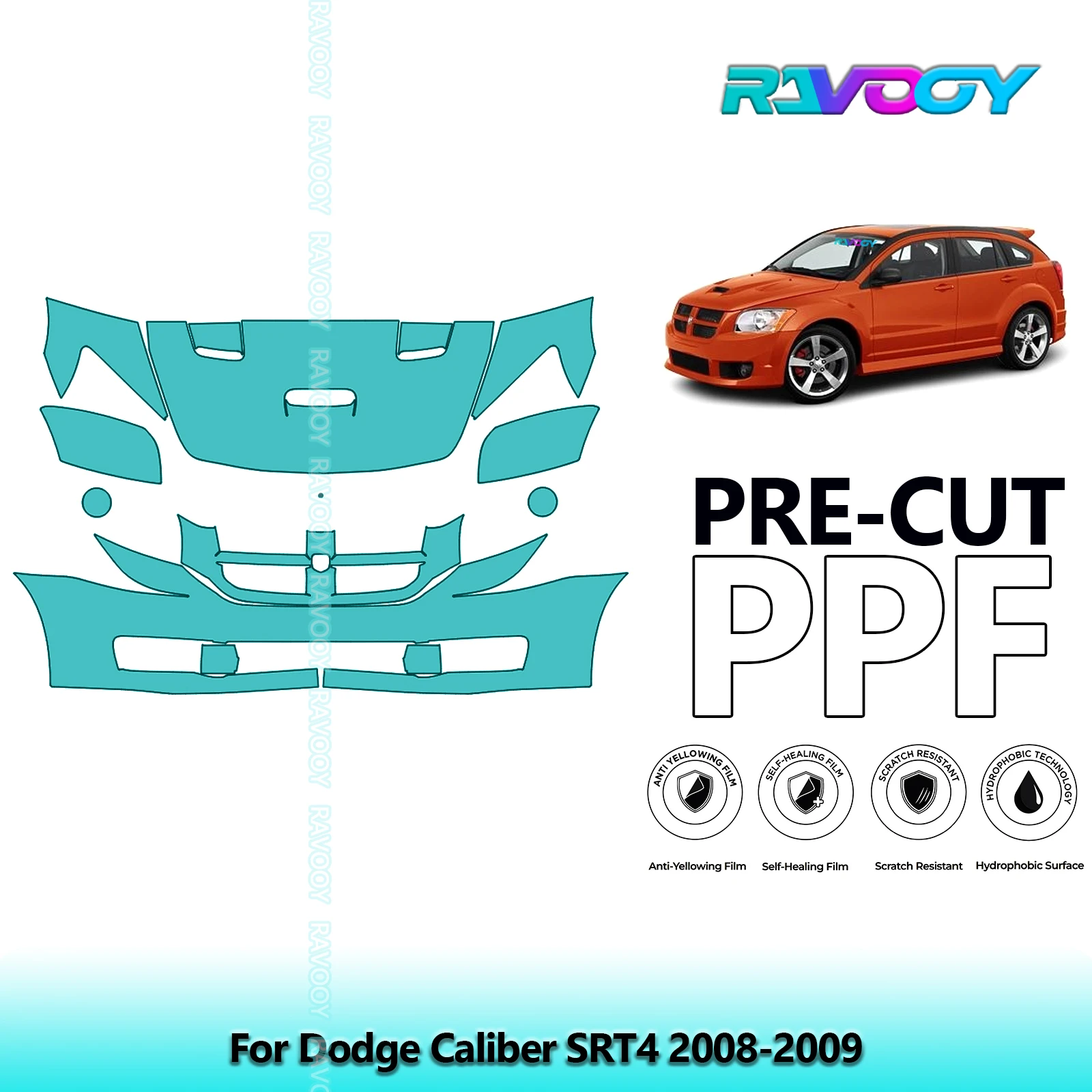 For Dodge Caliber SRT4 2008-2009 Partial Front 8.5Mil Pre-Cut Paint Protection Film PPF Stone Chip Kit Clear/Matte/Black Options