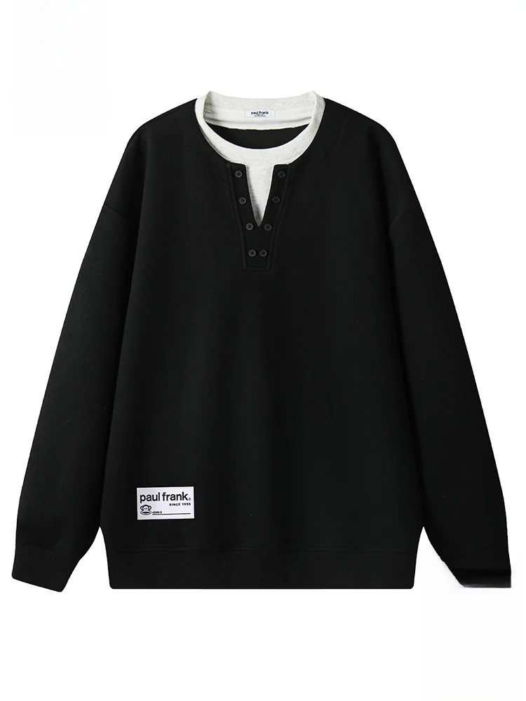 

PaulFrank Bla Hoodie Men's Spor Henry Collar Sweatirt Comfortable Cotton Polyester Blend Autumn Faion Casual Wear