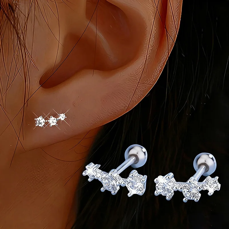 2026 New European and American New 3 Kind Zircon Elegant Women's Earrings Elegant Banquet Personalized Trendy Jewelry