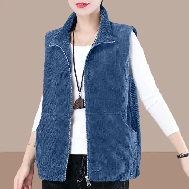 Middle-aged Mothers Women Vest 2024 New Spring Autumn Loose Casual Sleeveless Zipper Waistcoat Jackets Female Short Ladies Top