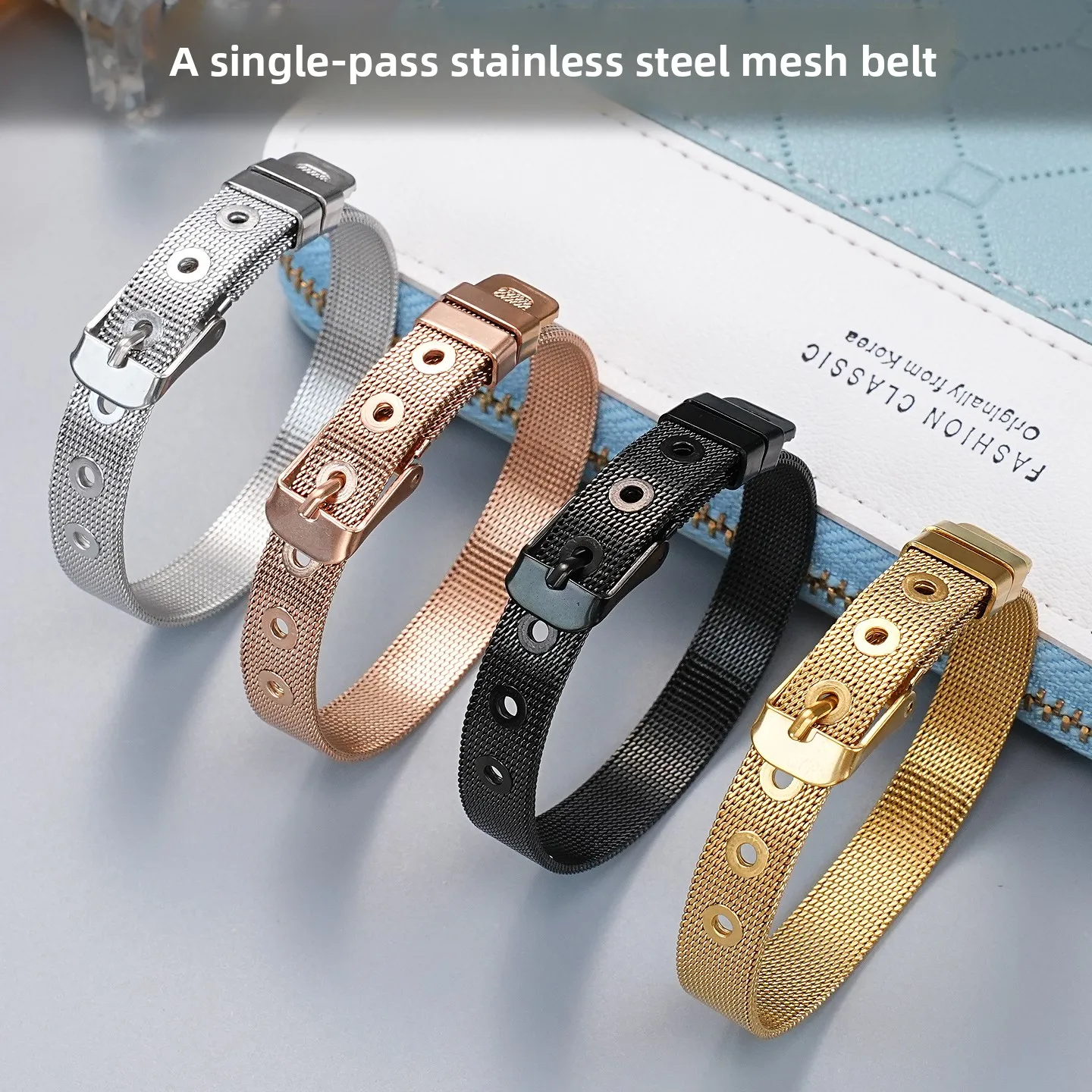 Stainless Steel Mesh Strap Bracelet Stainless Steel Strap Men's and Women's Adjustable Hand Mesh Bracelet 6 8mm