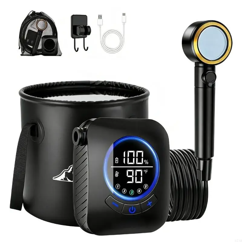 

18650mAh Battery Operated Camping Shower Unit With LED Display And Flexible 20L Water Container 37JD