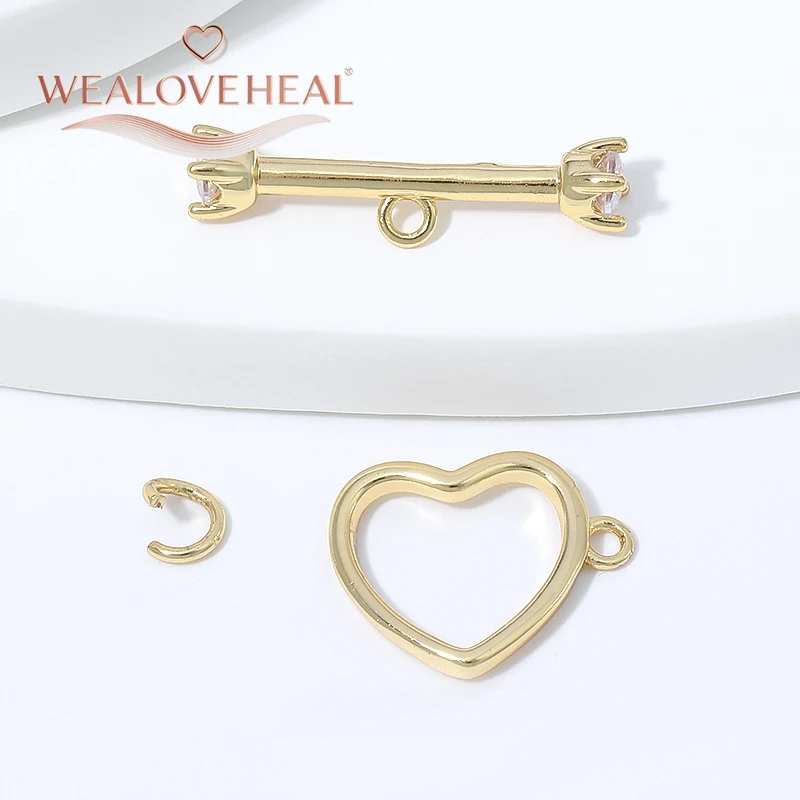 18K vergoldete Messing-Herz-OT-Knebelverschlüsse mit Zirkonia, Schmuckzubehör für DIY-Armband- und Halskettenherstellung. – Detail 18