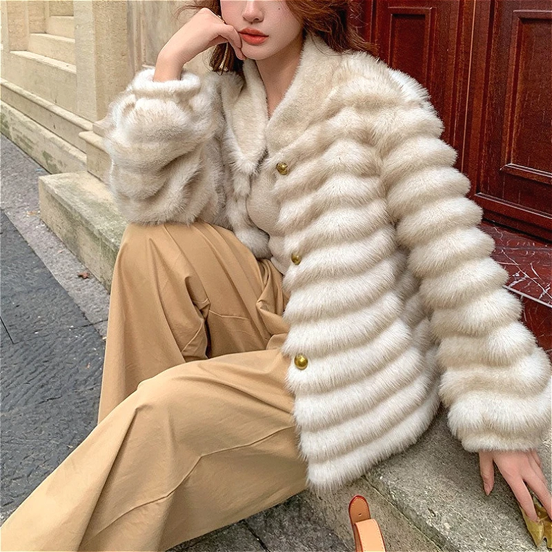 Coats Women Faux Fur Jackets Stand Collar Casual Coat Thick Warm Y2k Streetwear Jacket Elegant Work Outerwear Autumn Winter