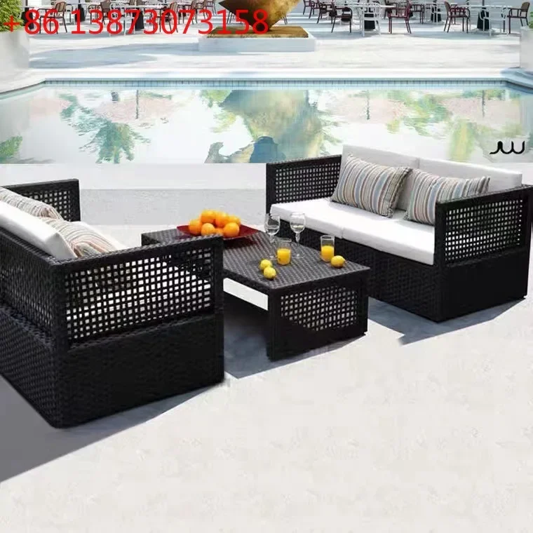 Outdoor rattan sofa combination outdoor courtyard rattan sofa leisure sun room rattan chair double bed and breakfast terrace