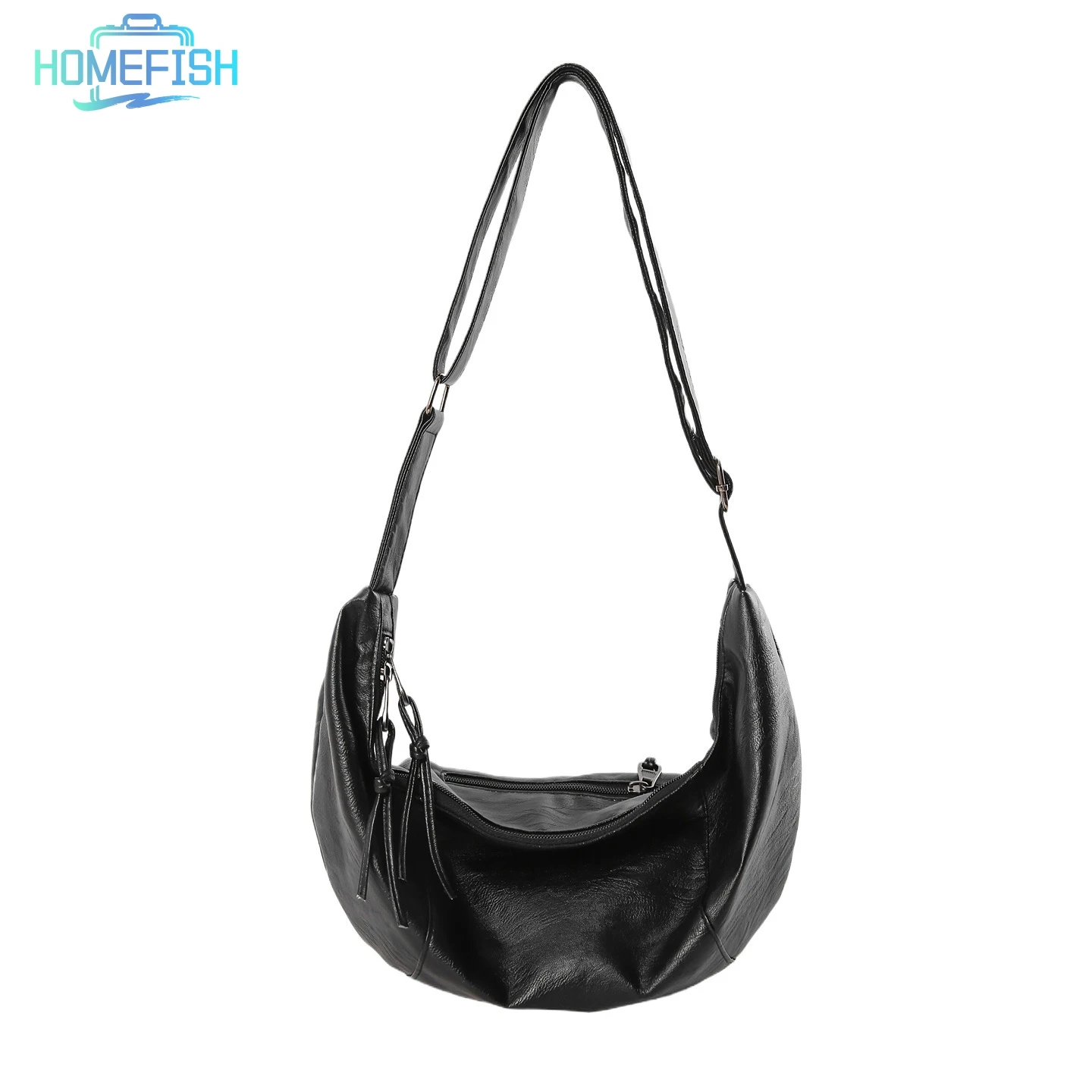 HOMEFISH Stylish Dumpling Shaped PU Crossbody Bag for Men, Suitable for Casual Outings and Large Capacity Needs