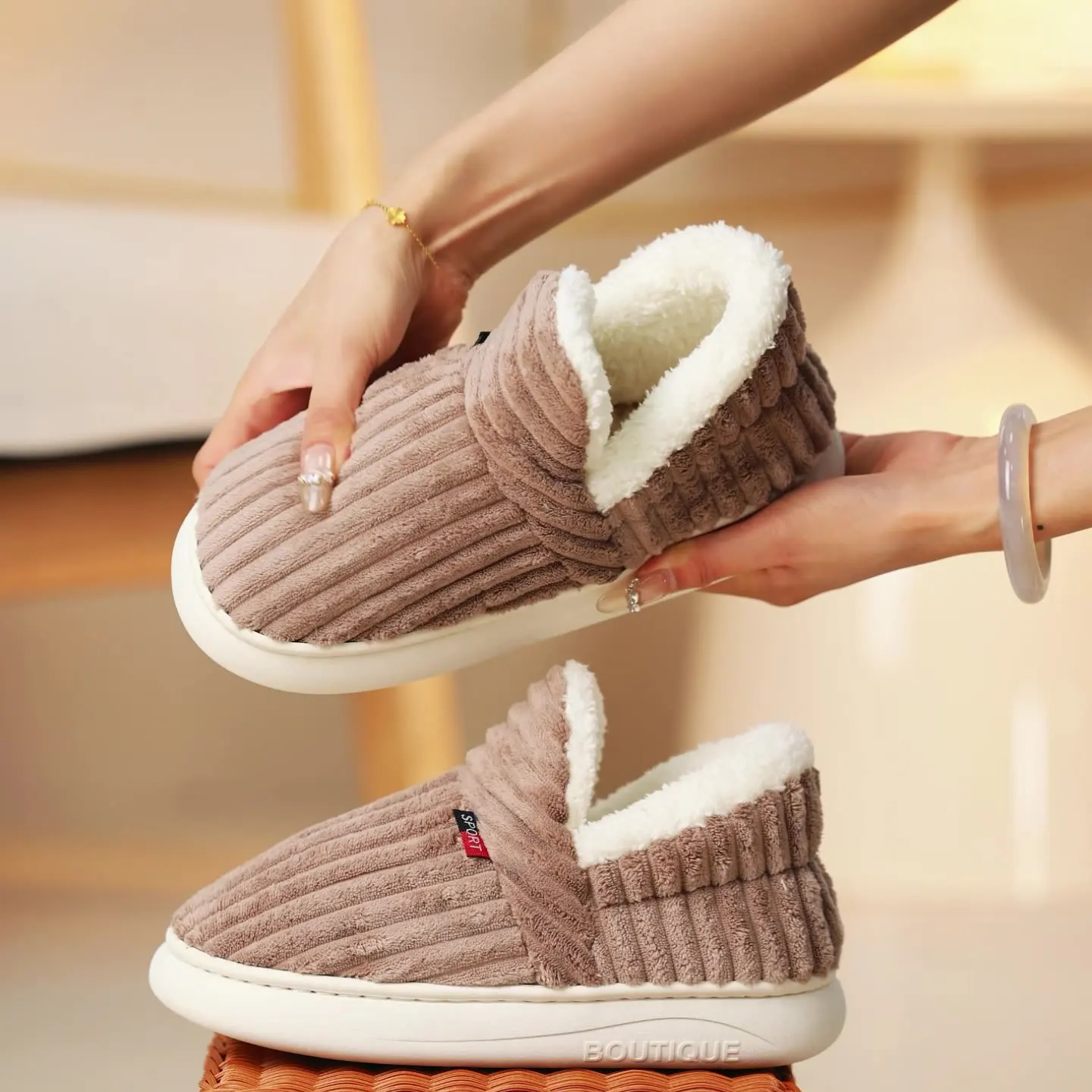 

Asgard Women's Winter Plush Slippers Outdoor Antiskid Fluffy Soft Cotton Boot Indoor Warm Cozy Furry Flat Home Platform Slippers