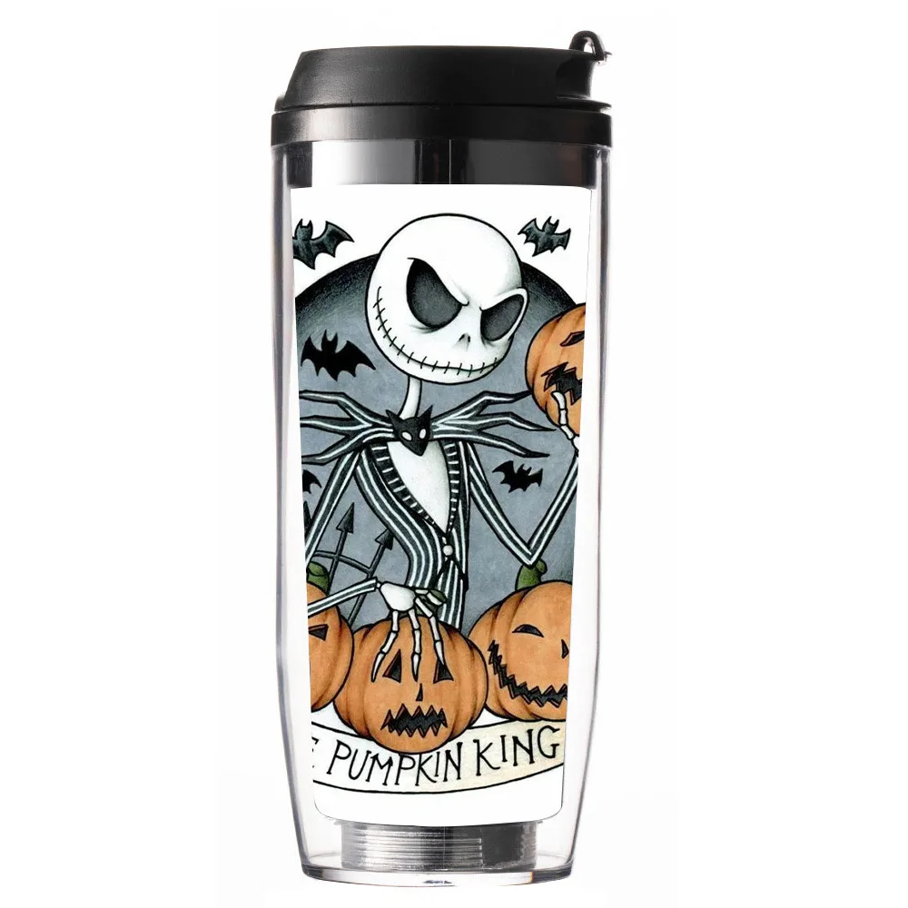 Nightmare Before Christmas Straw Cup Jack Sally Cartoon Double-Layer Plastic Travel Cup Insulated Water Cup Halloween Gift