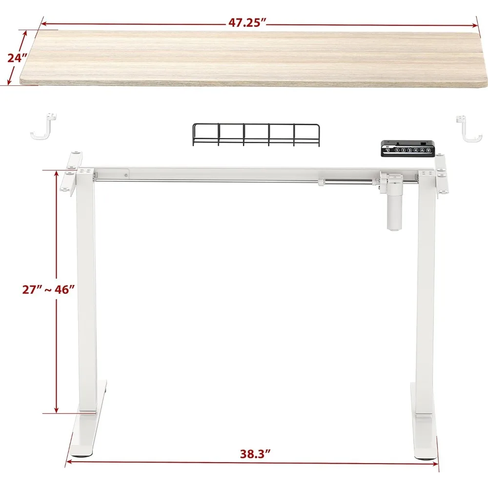 Altura ajustável Standing Desk, moldura branca e Bege Top, 48x24 polegadas
